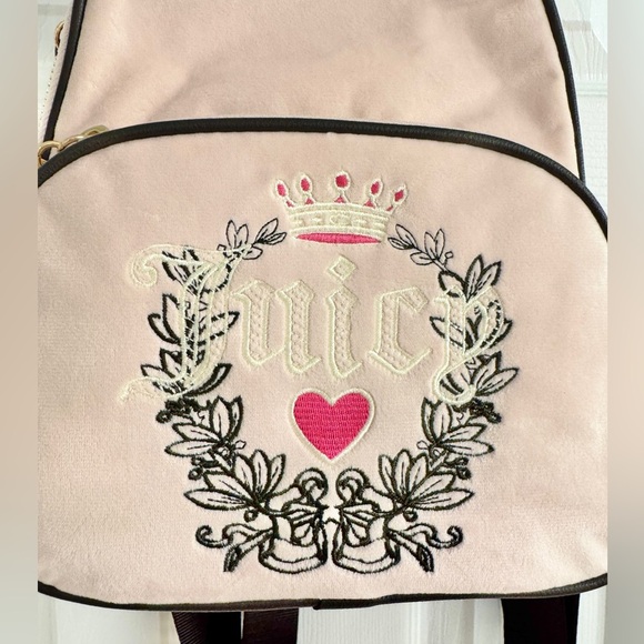 NWT Juicy Couture Mini Pink Velvet Backpack with Black Straps - Picture 4 of 12